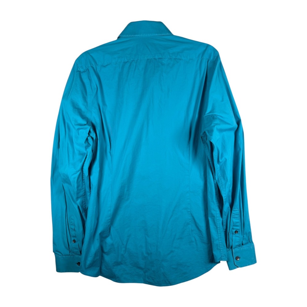 Express 1MX Mens Teal Blue Long Sleeve Button Up Shirt Size Medium Modern Fit - Picture 3 of 4